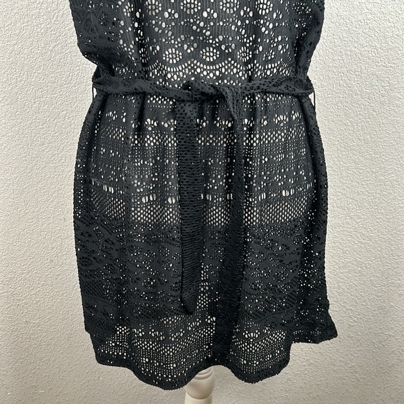 Merona Black Open Mesh Short Sleeve Swimsuit Cover Up with Front Tie Size Medium - Picture 3 of 7